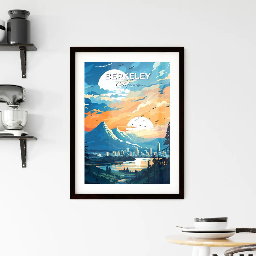 Berkeley, California, A Poster of a landscape of a city and mountains with birds flying in the sky Default Title