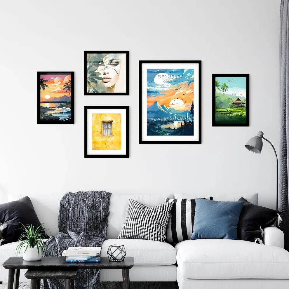 Berkeley, California, A Poster of a landscape of a city and mountains with birds flying in the sky Default Title