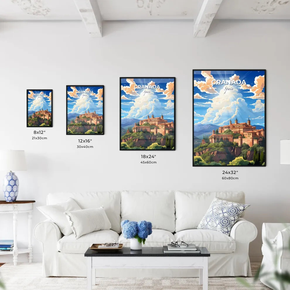 Granada, Spain, A Poster of a castle on a hill with trees and mountains in the background Default Title
