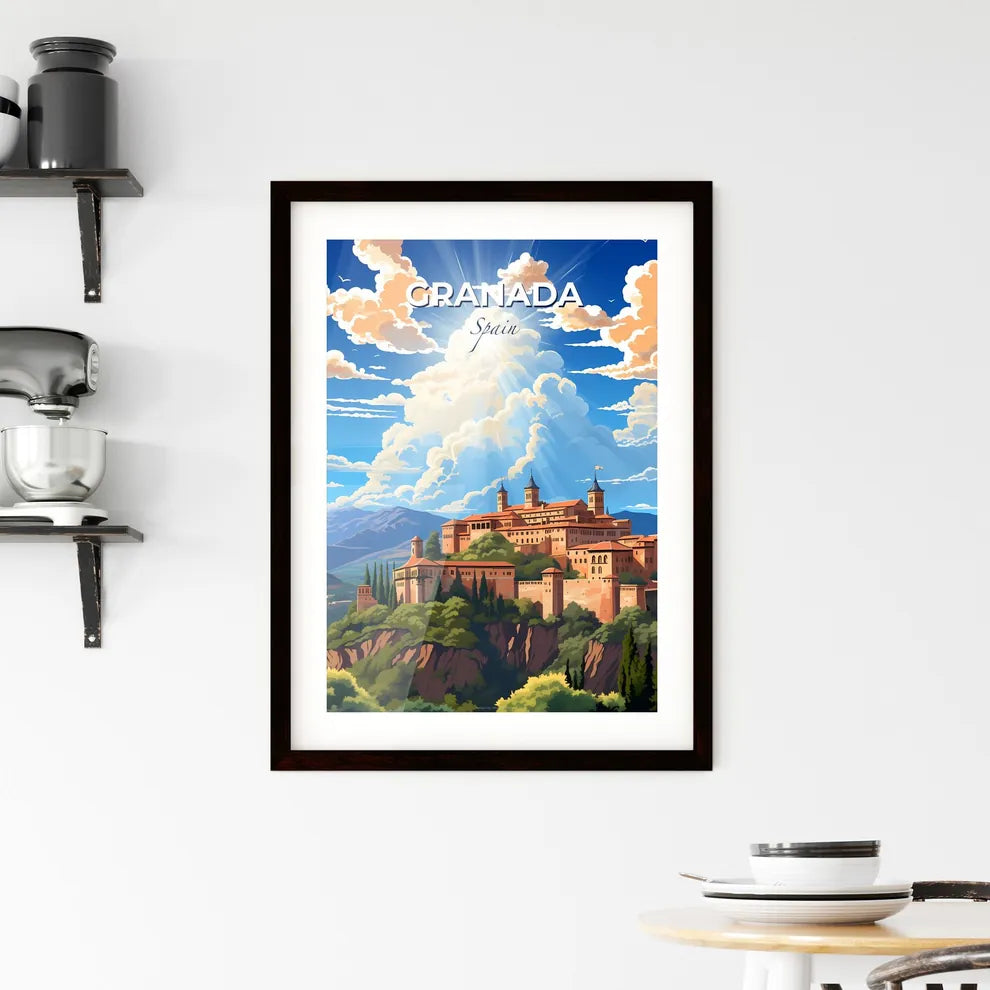 Granada, Spain, A Poster of a castle on a hill with trees and mountains in the background Default Title