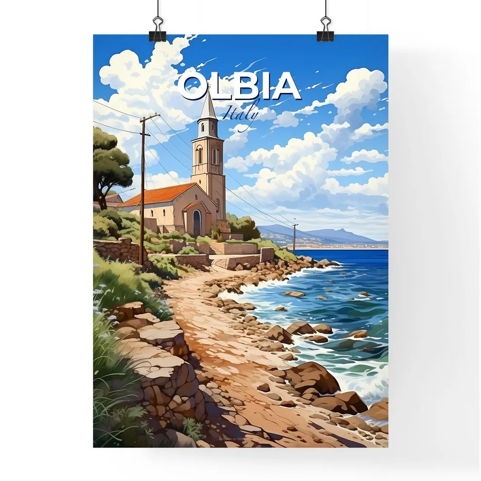 Olbia, Italy, A Poster of a church on a rocky beach Default Title