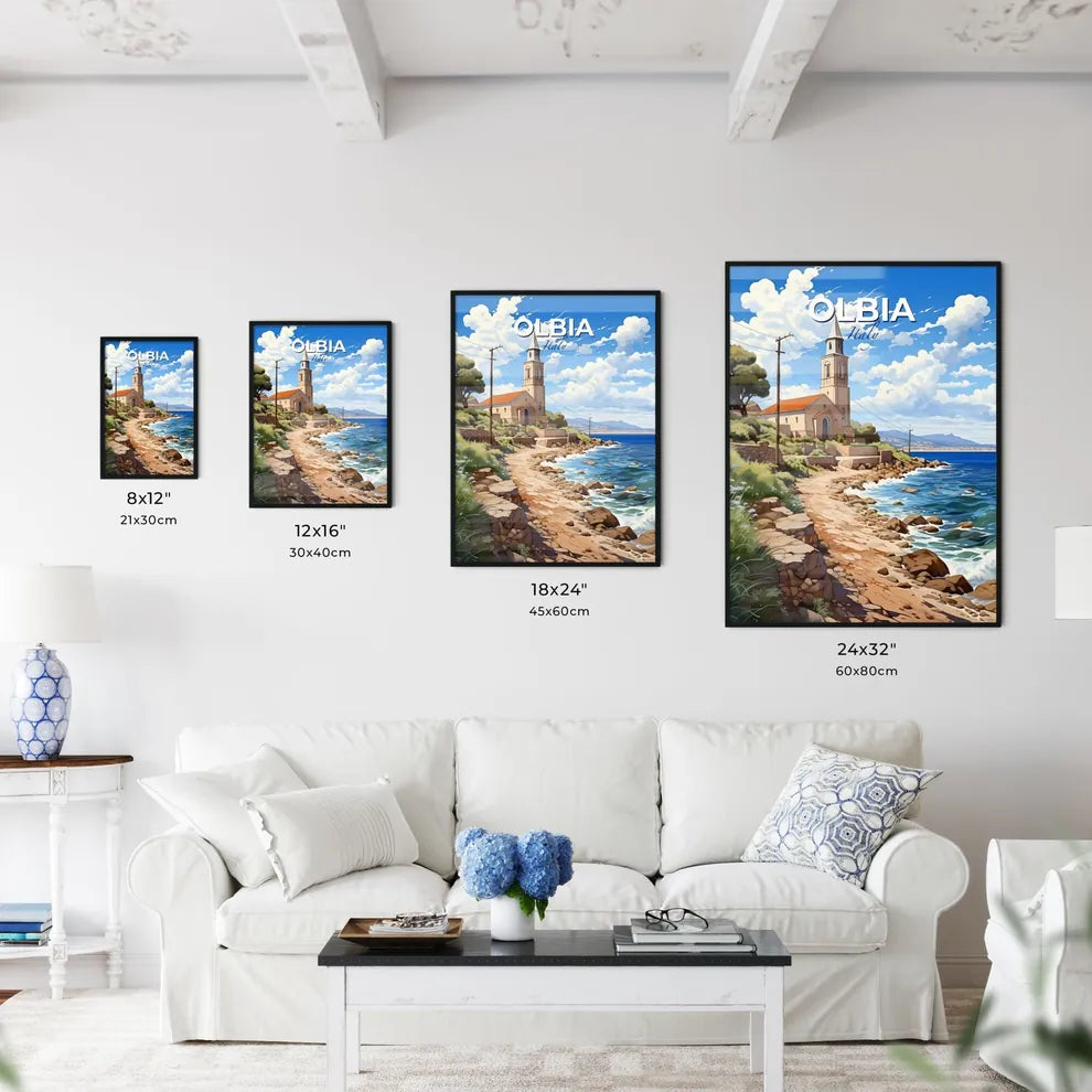 Olbia, Italy, A Poster of a church on a rocky beach Default Title