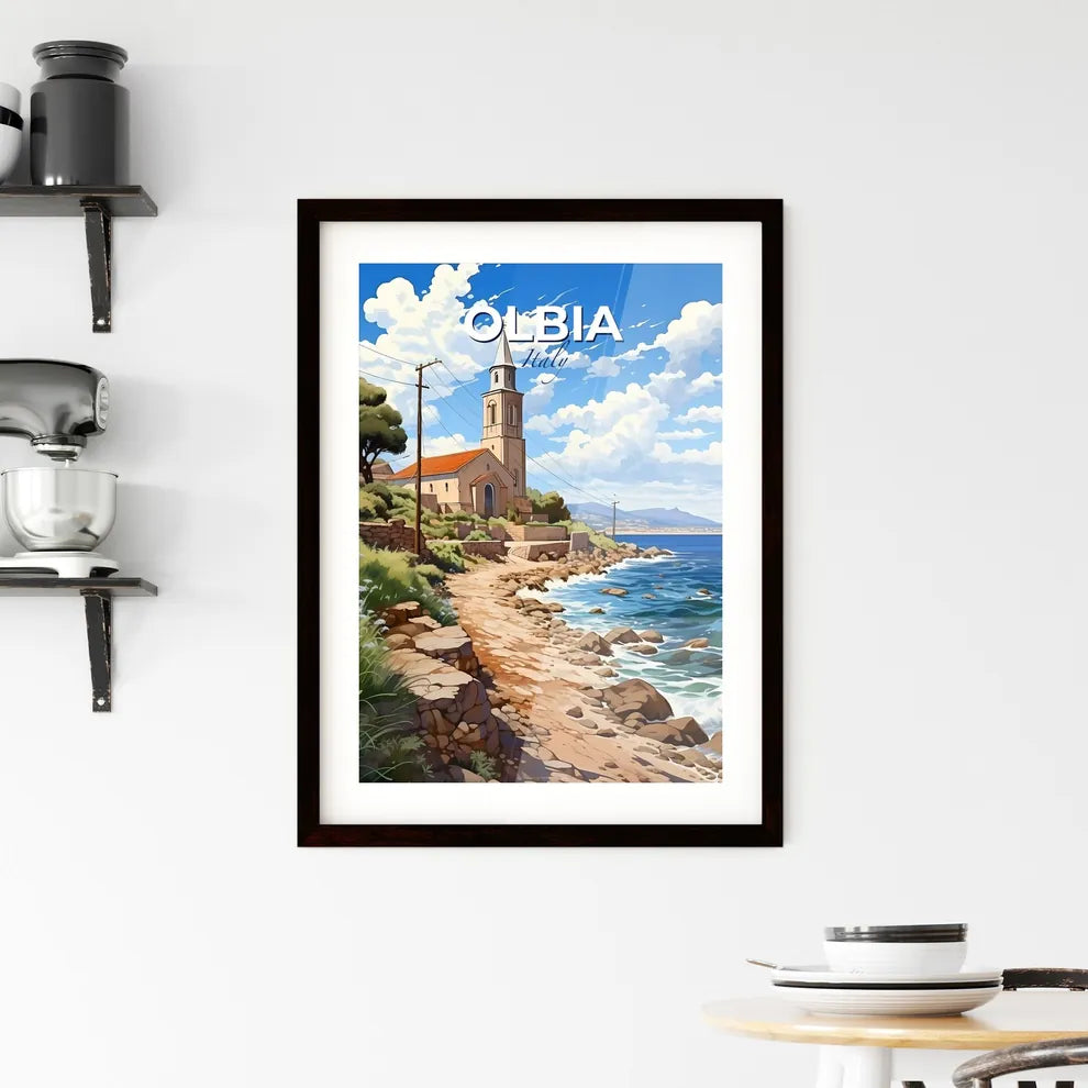 Olbia, Italy, A Poster of a church on a rocky beach Default Title