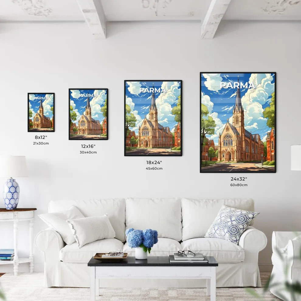 Parma, Ohio, A Poster of a church with a steeple and trees Default Title