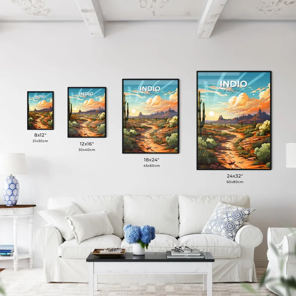Indio, California, A Poster of a desert landscape with cactuses and mountains Default Title