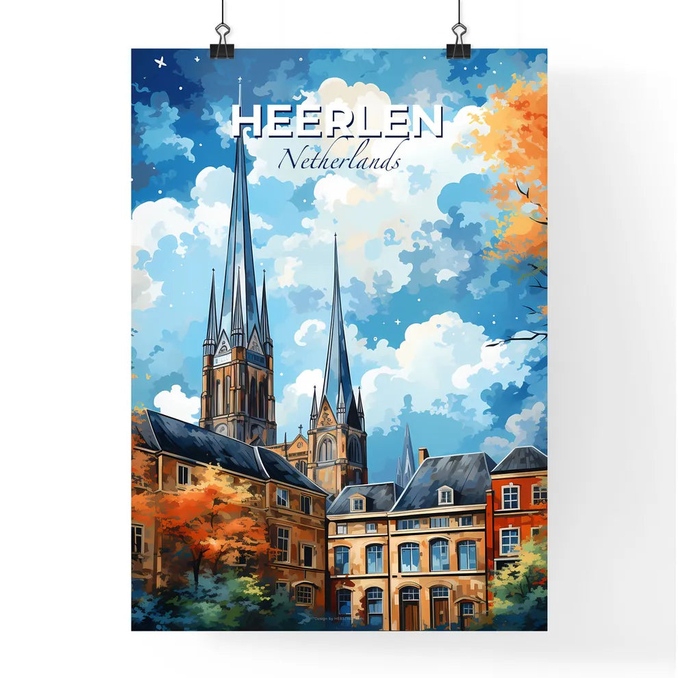 Heerlen, Netherlands, A Poster of a painting of a church and buildings Default Title