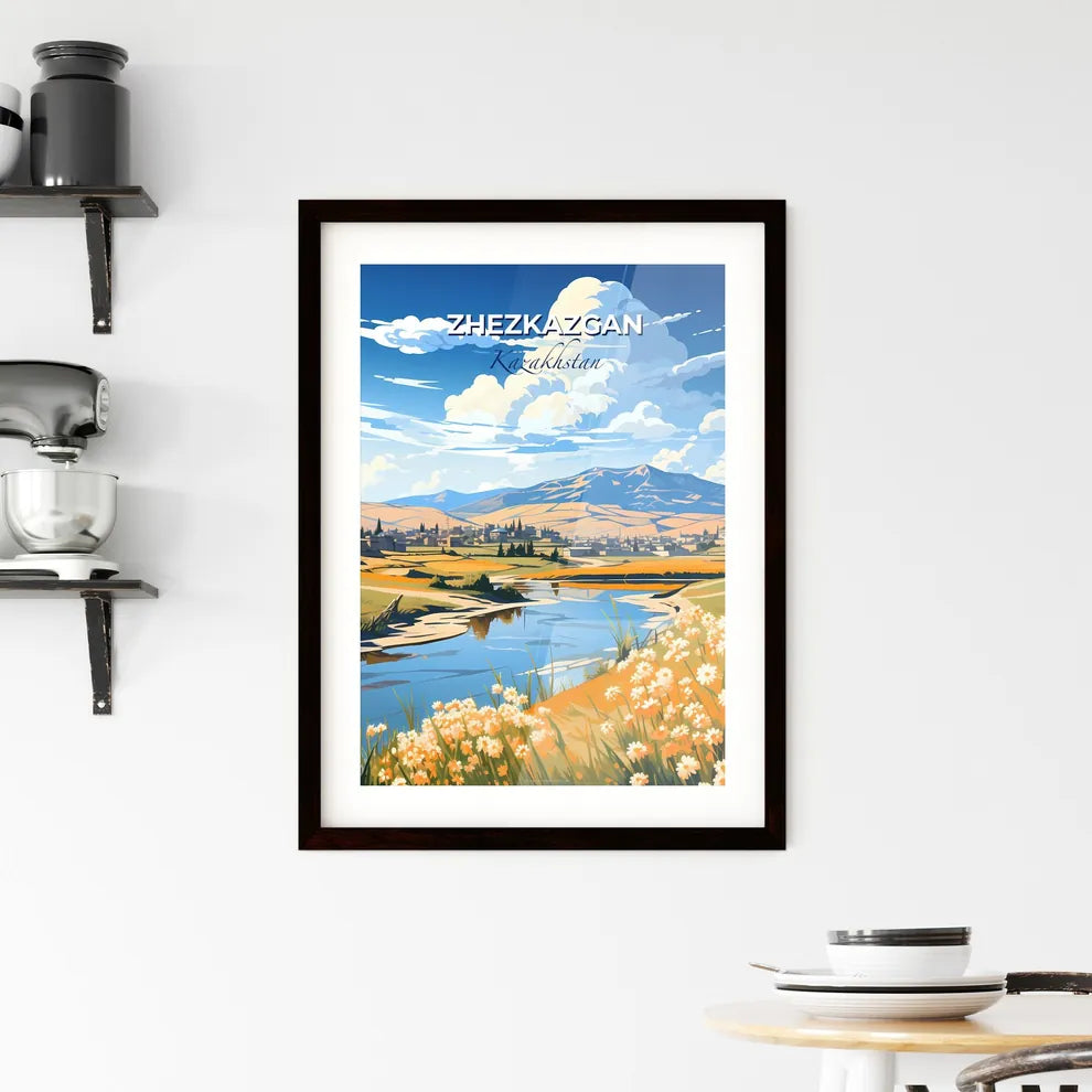 Zhezkazgan, Kazakhstan, A Poster of a river running through a valley with flowers and mountains in the background Default Title