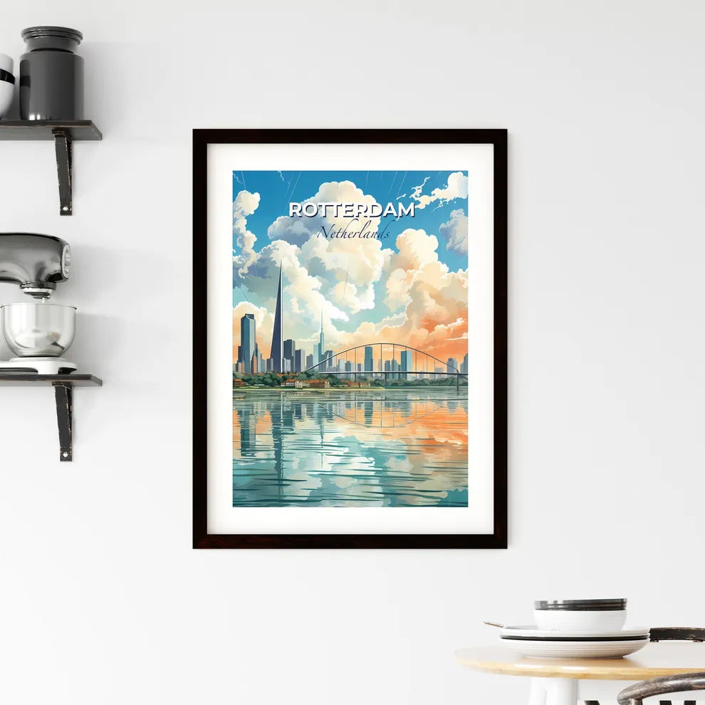 Rotterdam, Netherlands, A Poster of a city skyline with a bridge over water Default Title