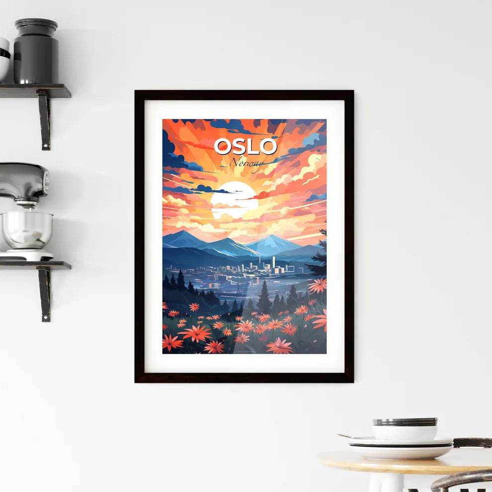Oslo, Norway, A Poster of a landscape with flowers and mountains Default Title