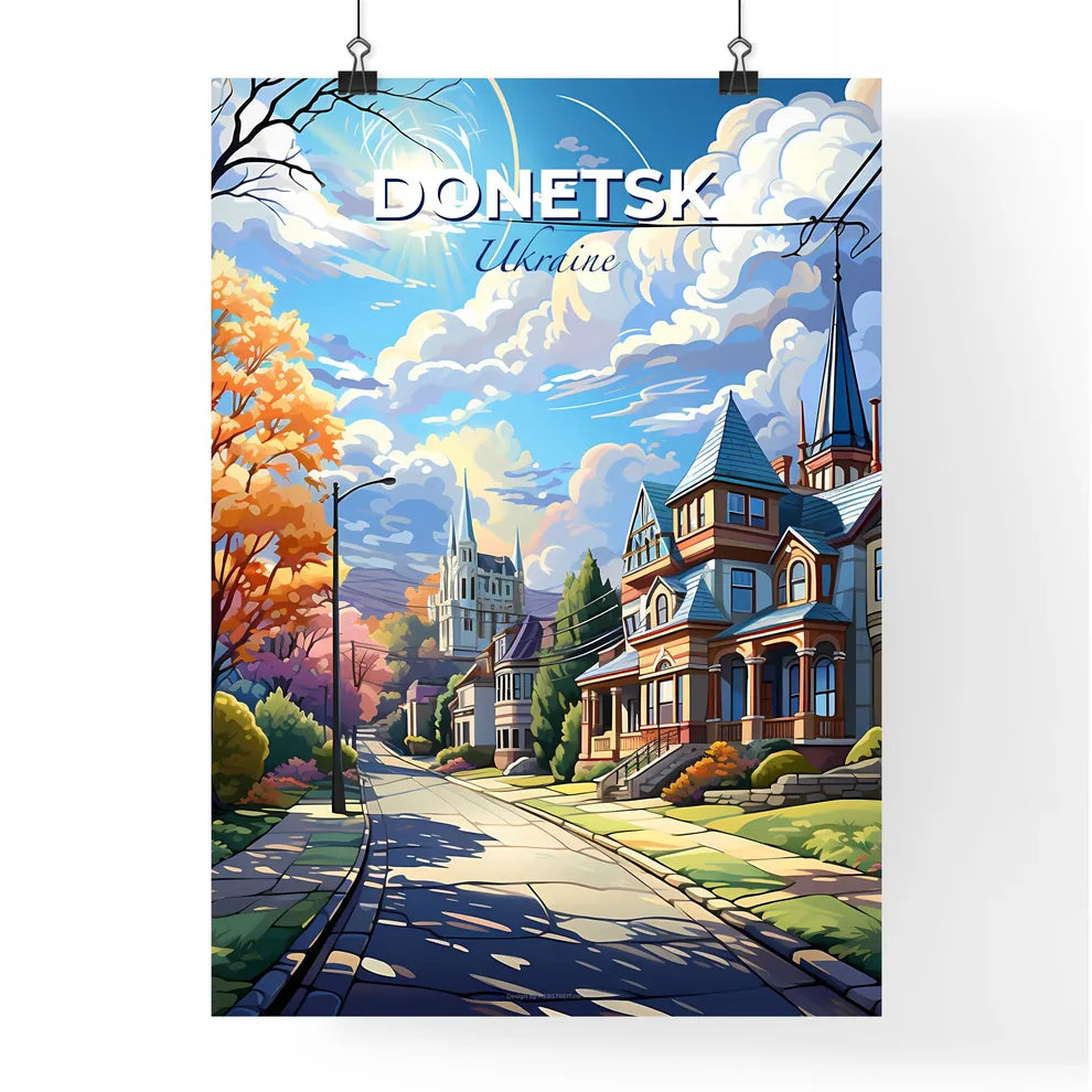Donetsk, Ukraine, A Poster of a street with houses and trees Default Title