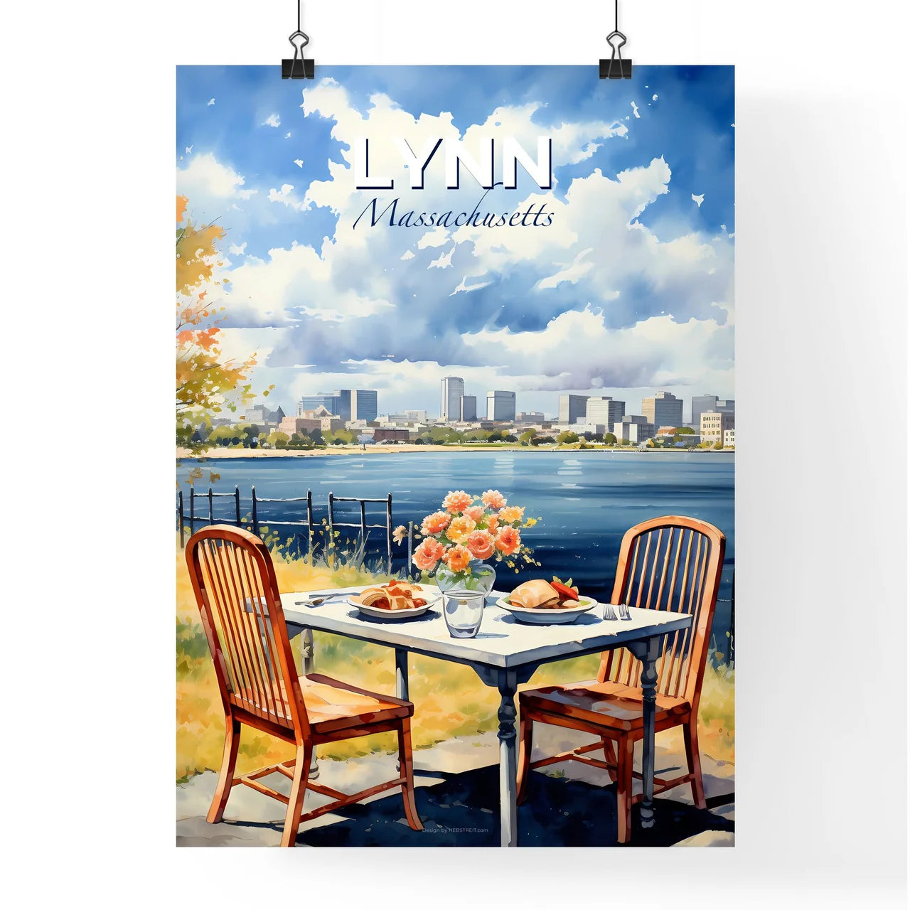 Lynn, Massachusetts, A Poster of a table with food and flowers on it by a body of water Default Title