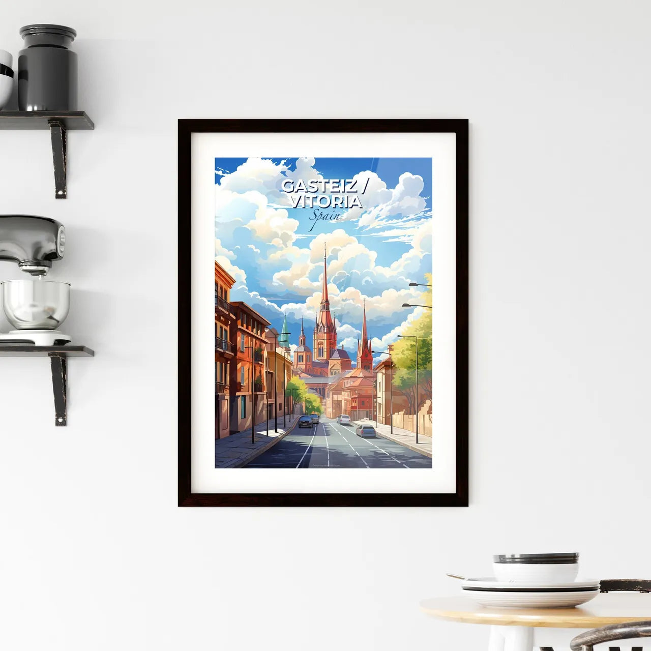 Gasteiz / Vitoria, Spain, A Poster of a street with cars and buildings Default Title