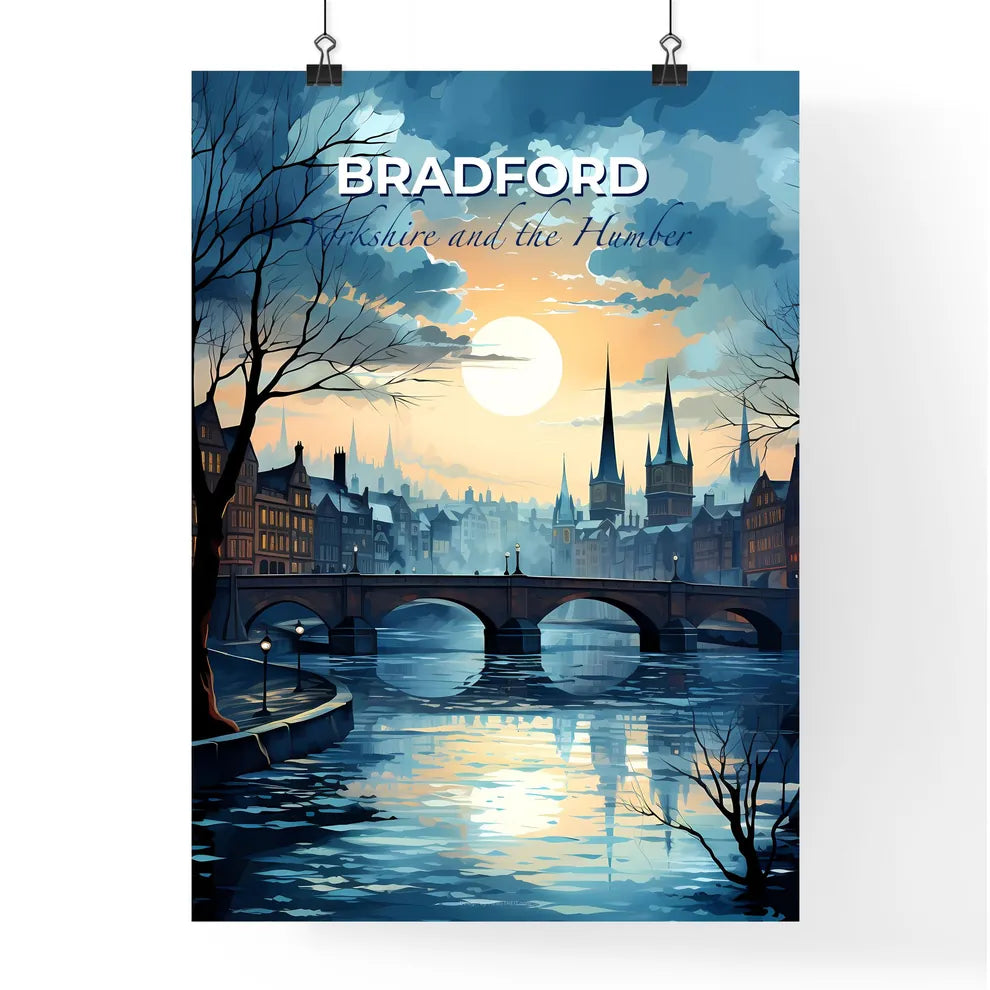 Bradford, Yorkshire and the Humber, A Poster of a bridge over a river with trees and buildings in the background Default Title