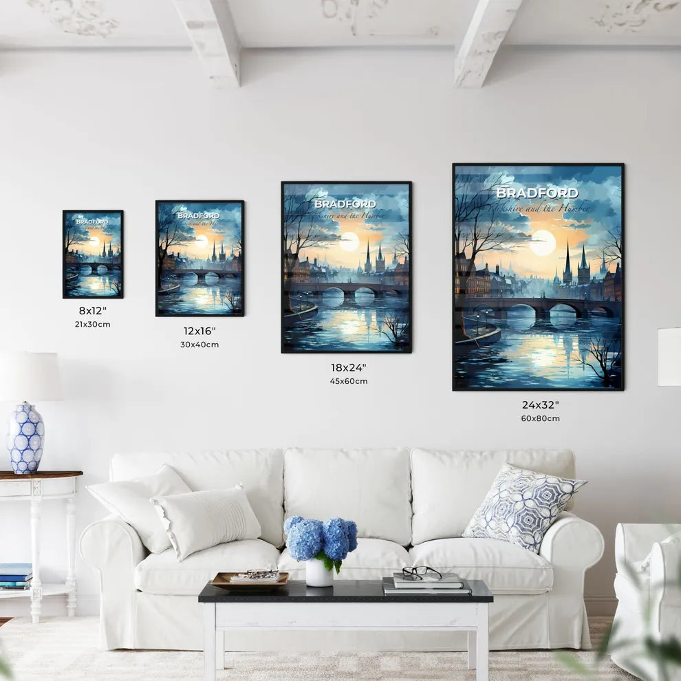 Bradford, Yorkshire and the Humber, A Poster of a bridge over a river with trees and buildings in the background Default Title