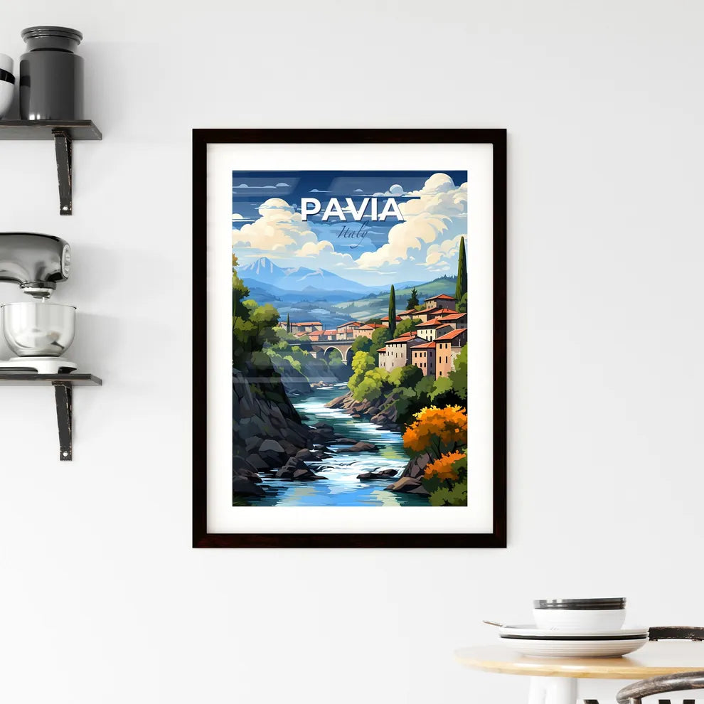 Pavia, Italy, A Poster of a river running through a valley with buildings and trees Default Title