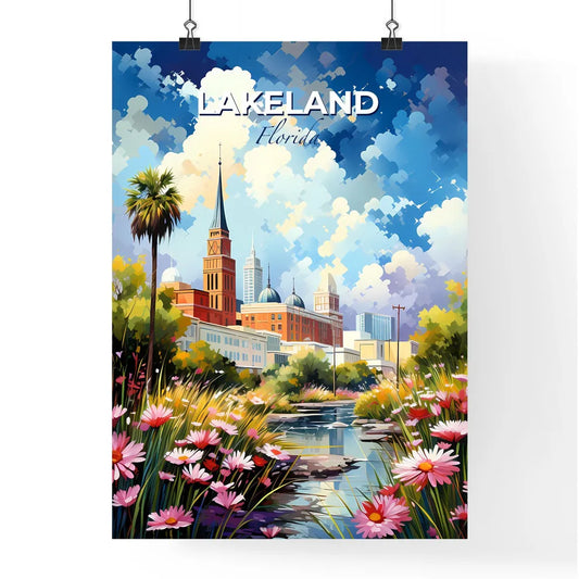 Lakeland, Florida, A Poster of a painting of a city with a river and flowers Default Title