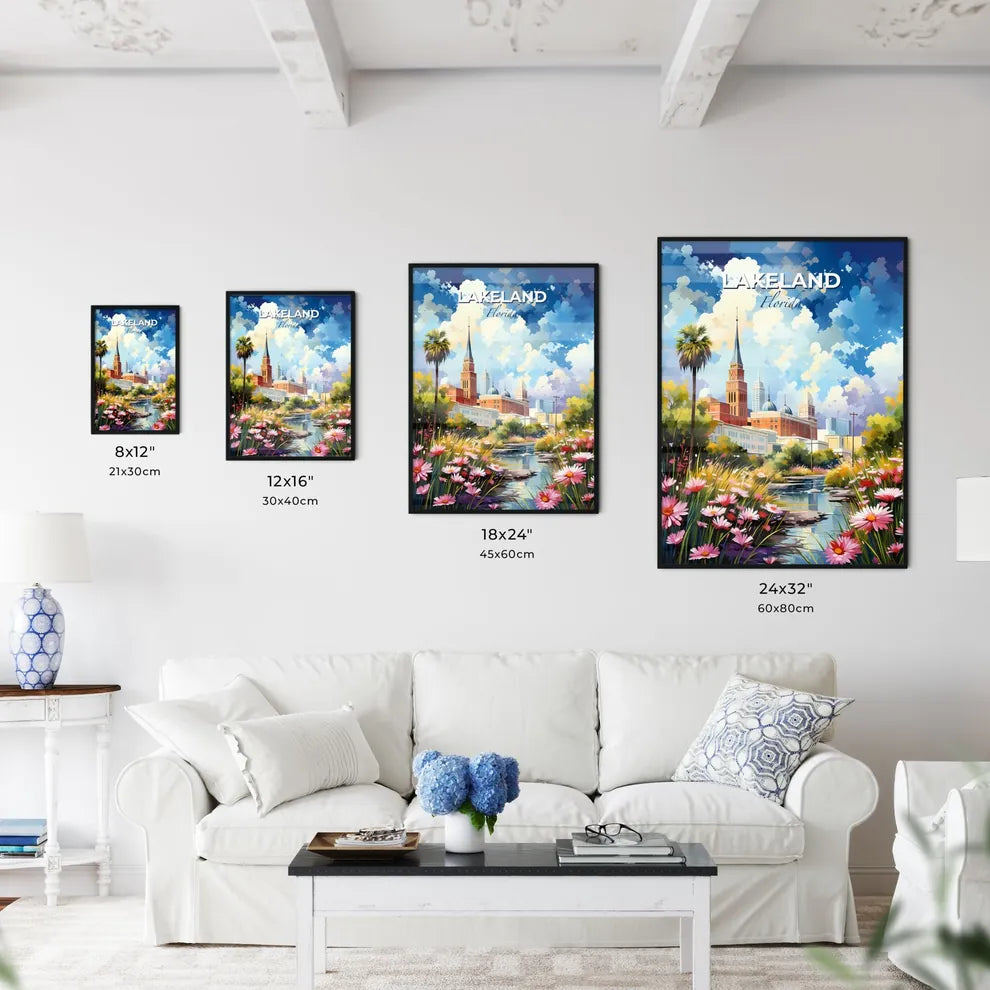 Lakeland, Florida, A Poster of a painting of a city with a river and flowers Default Title
