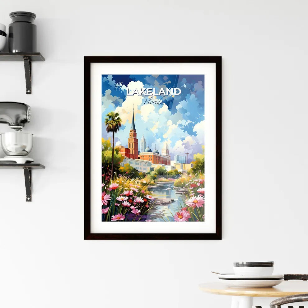 Lakeland, Florida, A Poster of a painting of a city with a river and flowers Default Title