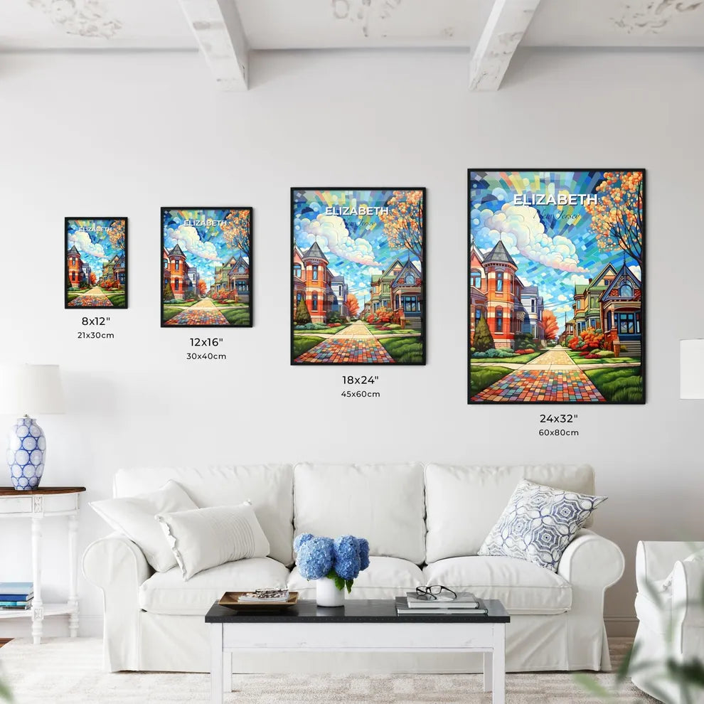 Elizabeth, New Jersey, A Poster of a colorful street with houses and trees Default Title