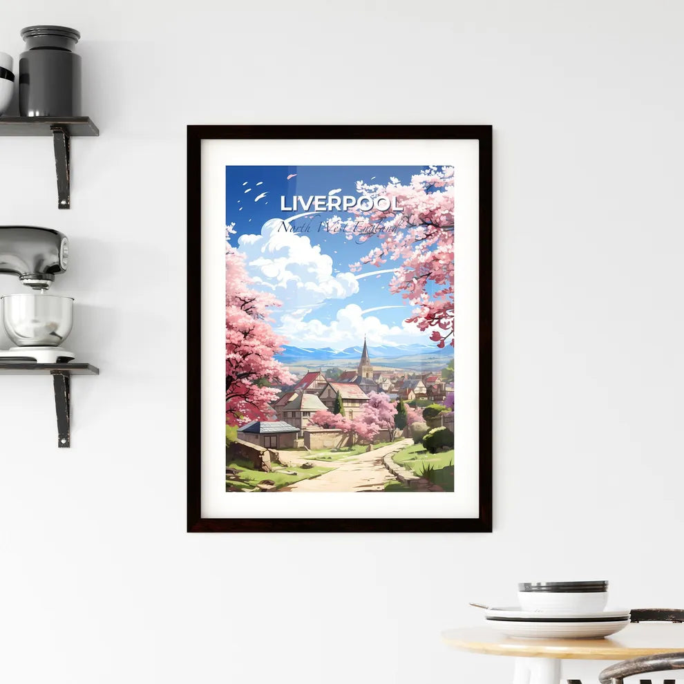 Liverpool, North West England, A Poster of a landscape of a town with pink trees and buildings Default Title