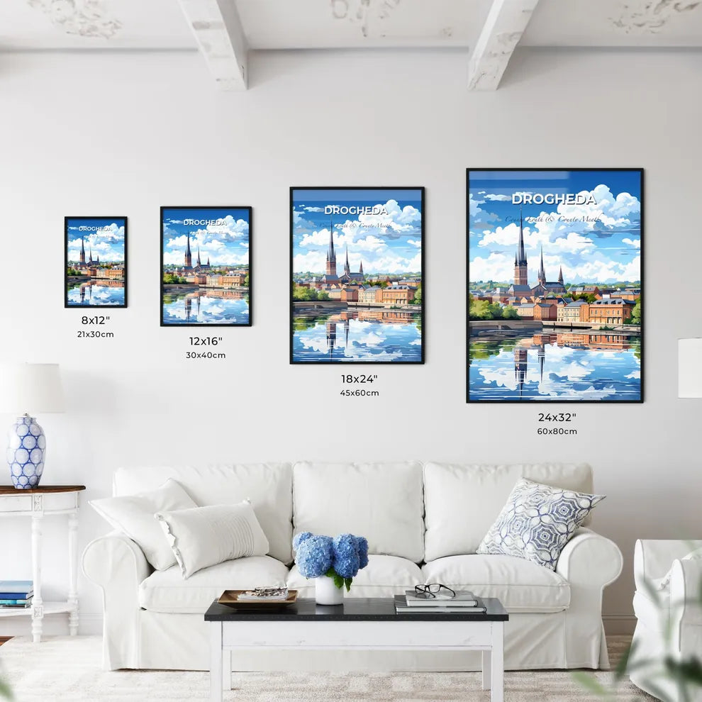 Drogheda, County Louth & County Meath, A Poster of a water body with buildings and trees Default Title