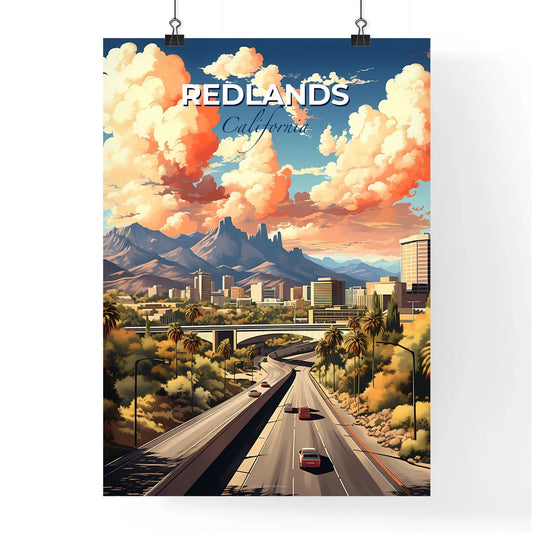 Redlands, California, A Poster of a road with cars and trees and mountains in the background Default Title