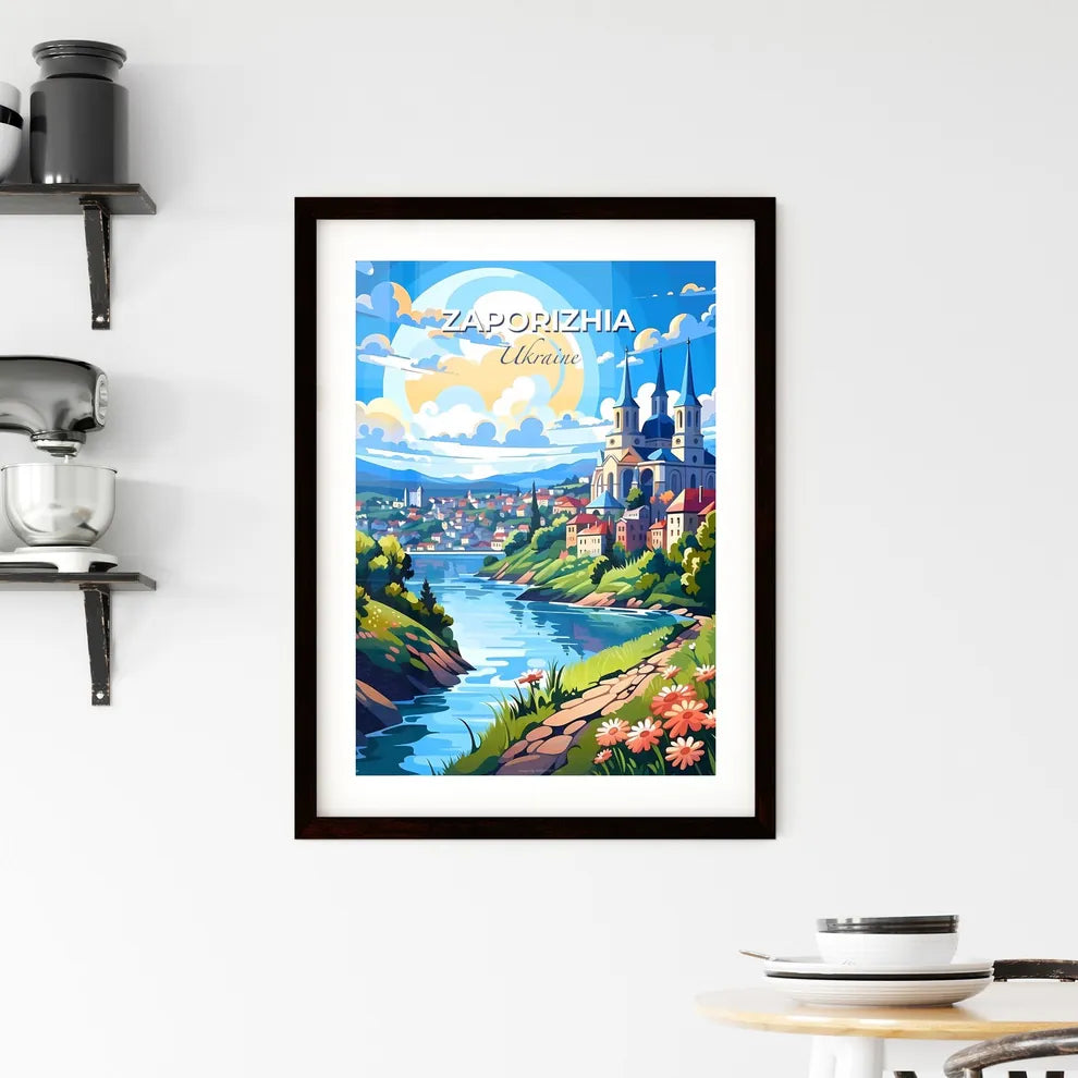 Zaporizhia, Ukraine, A Poster of a river with a castle and flowers Default Title