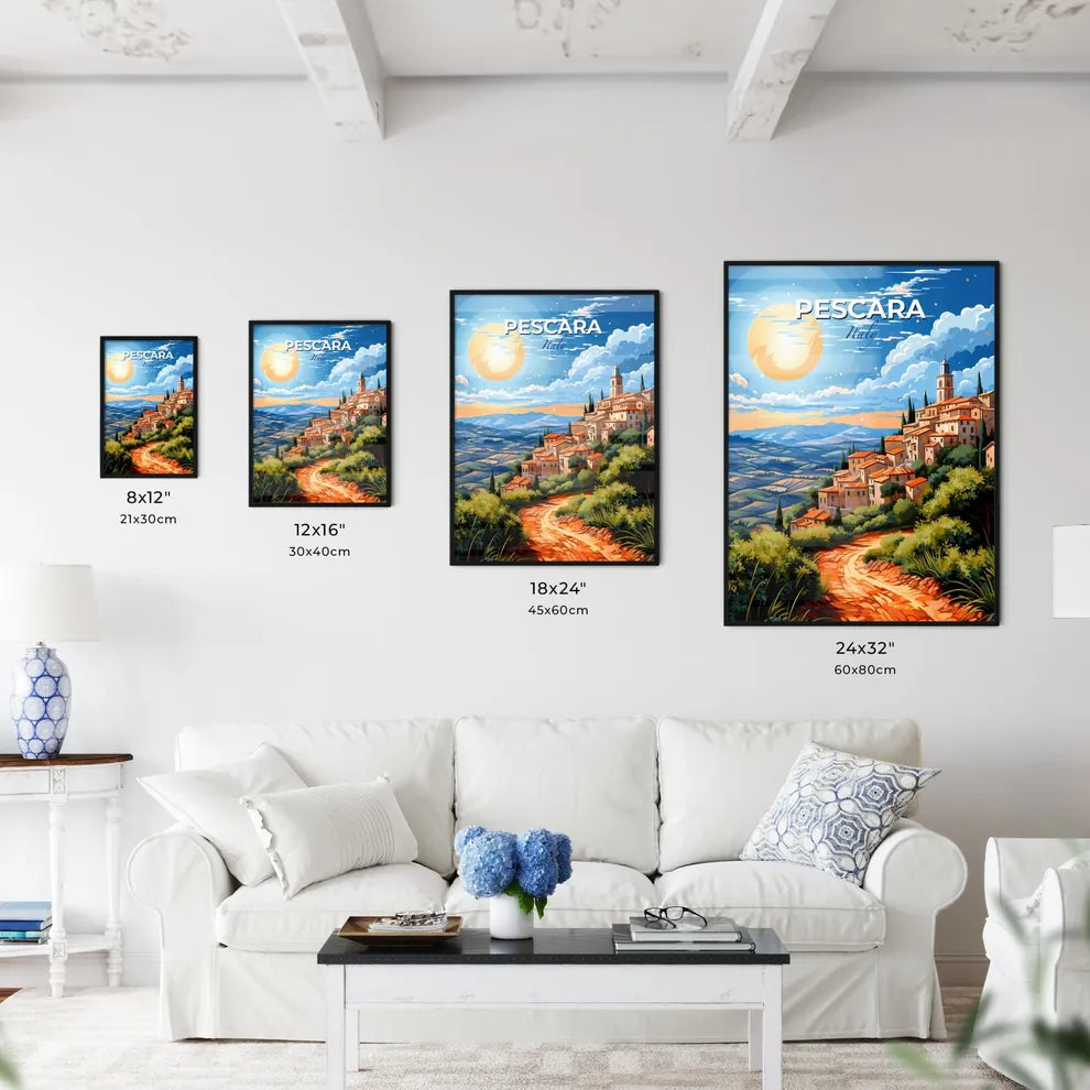 Pescara, Italy, A Poster of a painting of a town on a hill Default Title