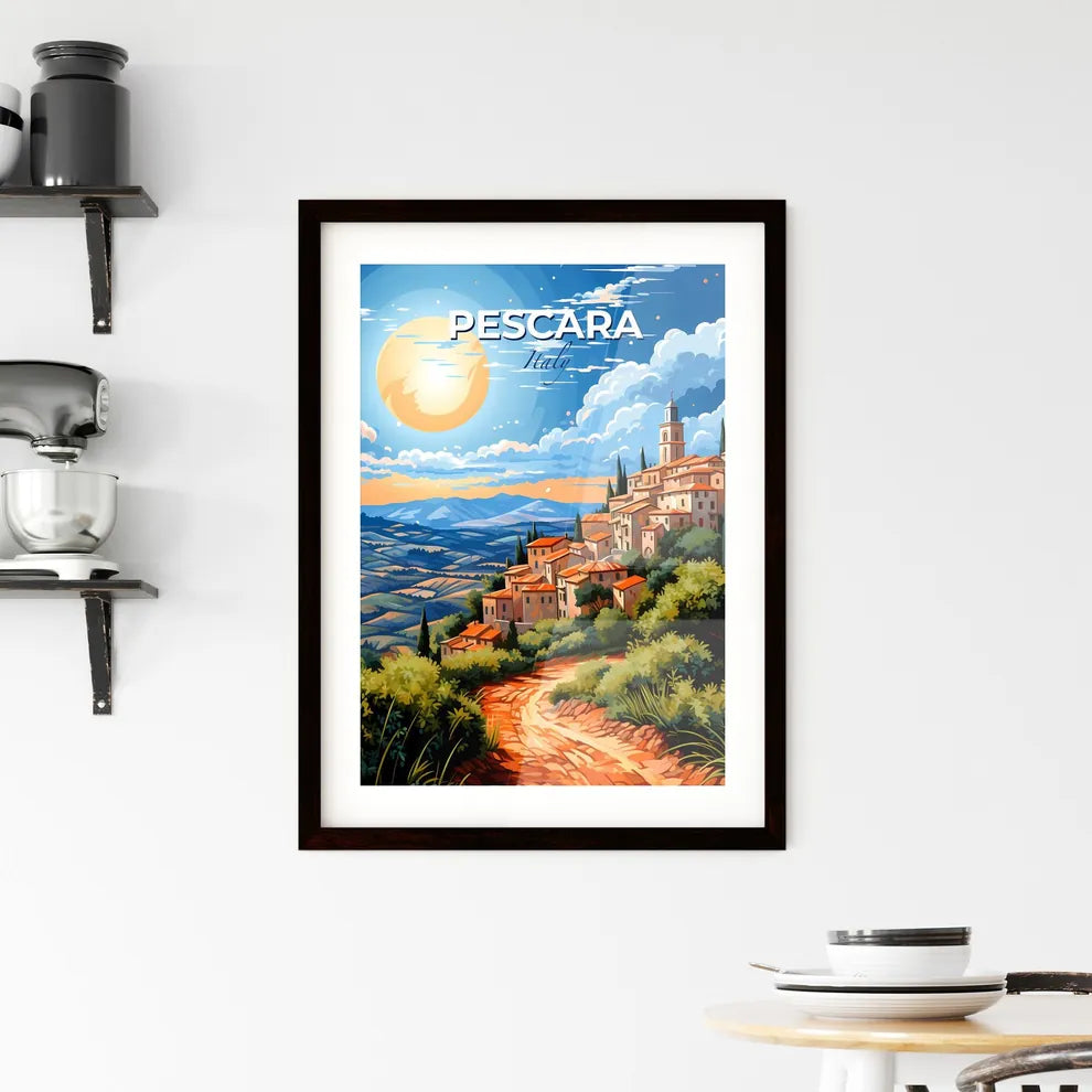 Pescara, Italy, A Poster of a painting of a town on a hill Default Title
