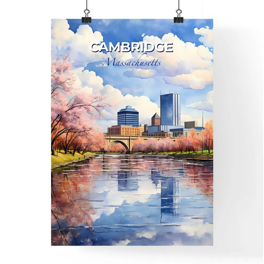 Cambridge, Massachusetts, A Poster of a water body of water with trees and a city in the background Default Title