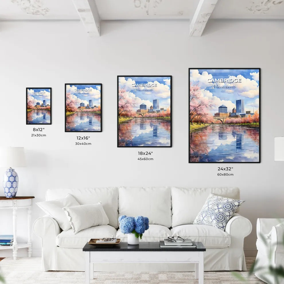 Cambridge, Massachusetts, A Poster of a water body of water with trees and a city in the background Default Title