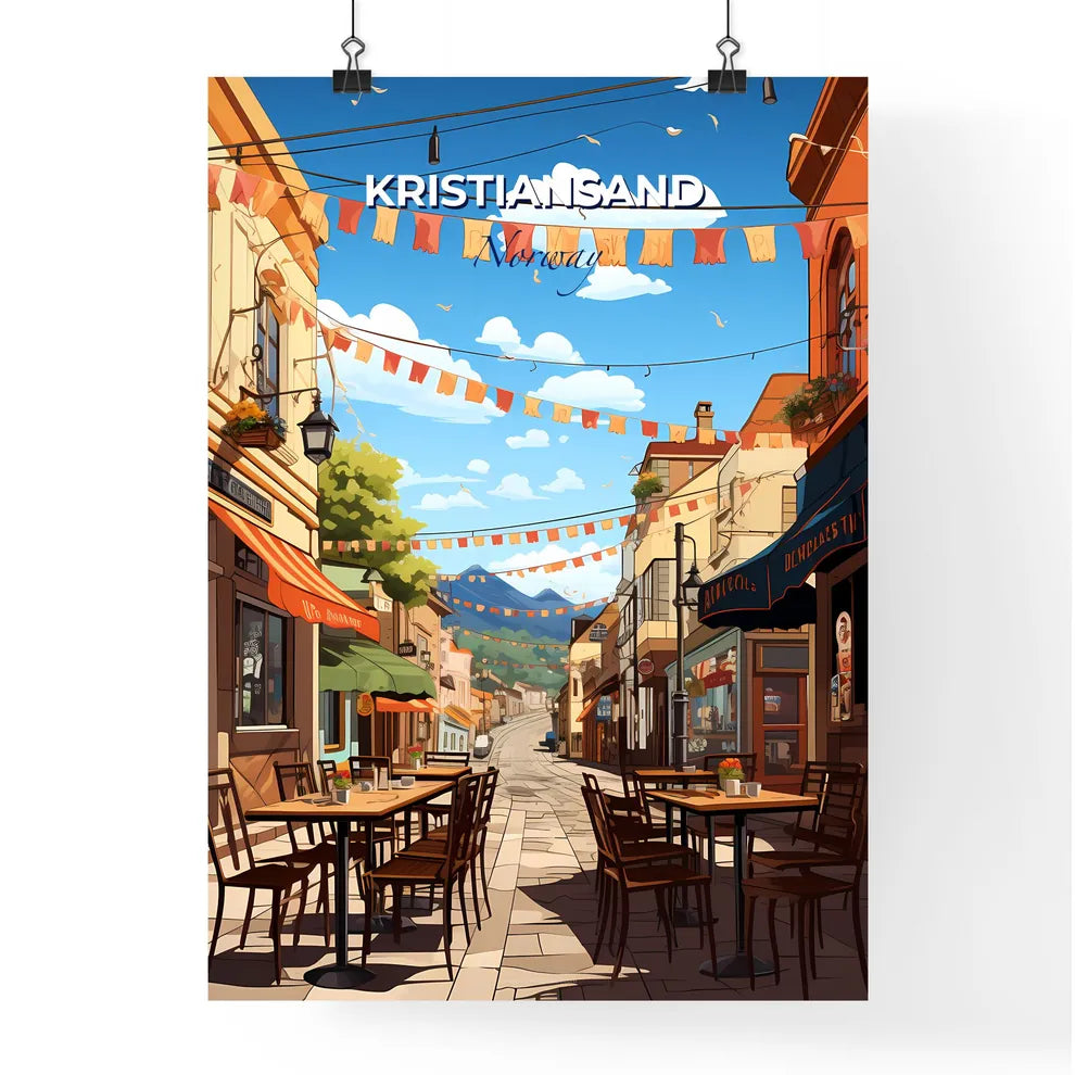 Kristiansand, Norway, A Poster of a street with tables and chairs Default Title