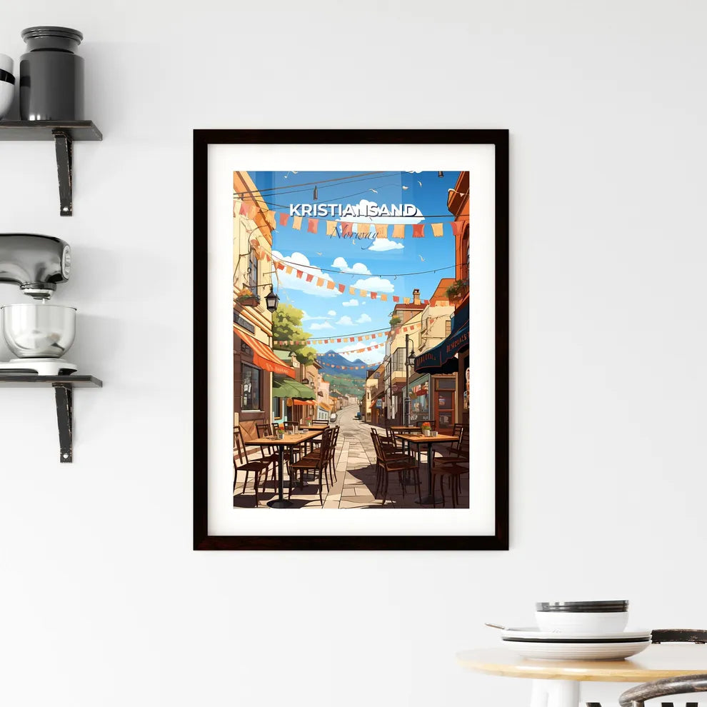 Kristiansand, Norway, A Poster of a street with tables and chairs Default Title