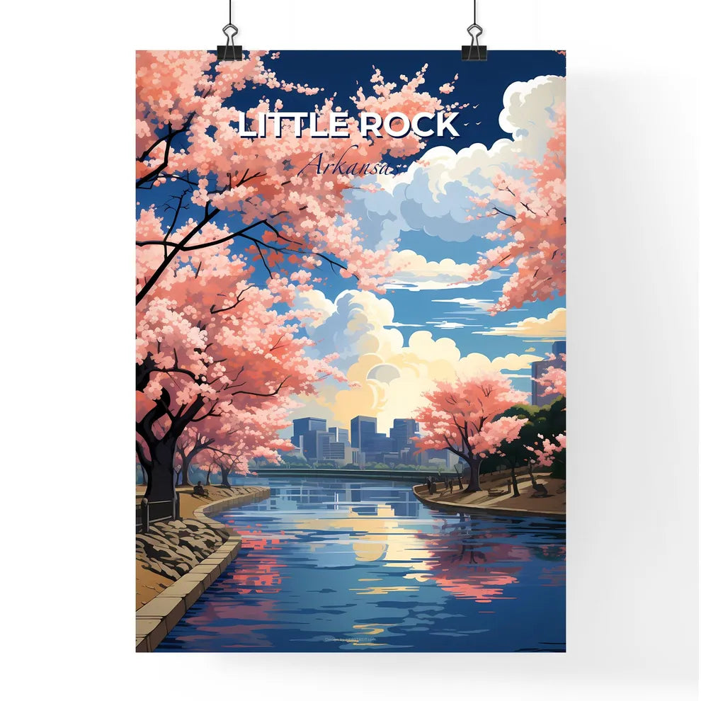 Little Rock, Arkansas, A Poster of a river with pink trees and a city in the background Default Title