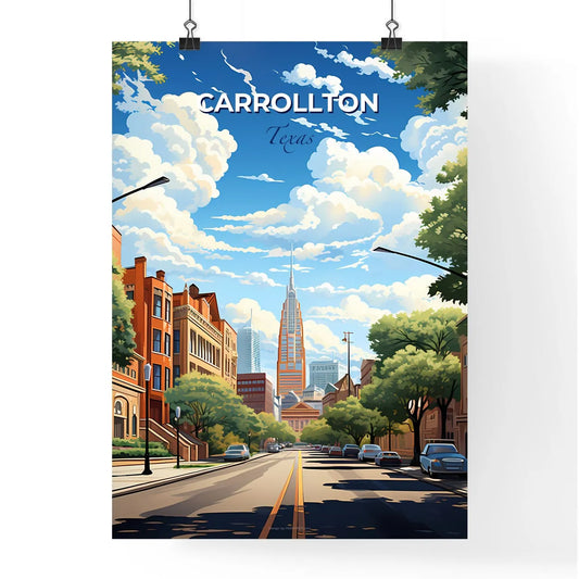 Carrollton, Texas, A Poster of a street with cars and trees in front of buildings Default Title