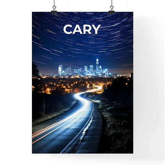 Cary, North Carolina, A Poster of a road with lights on it and a city in the background Default Title