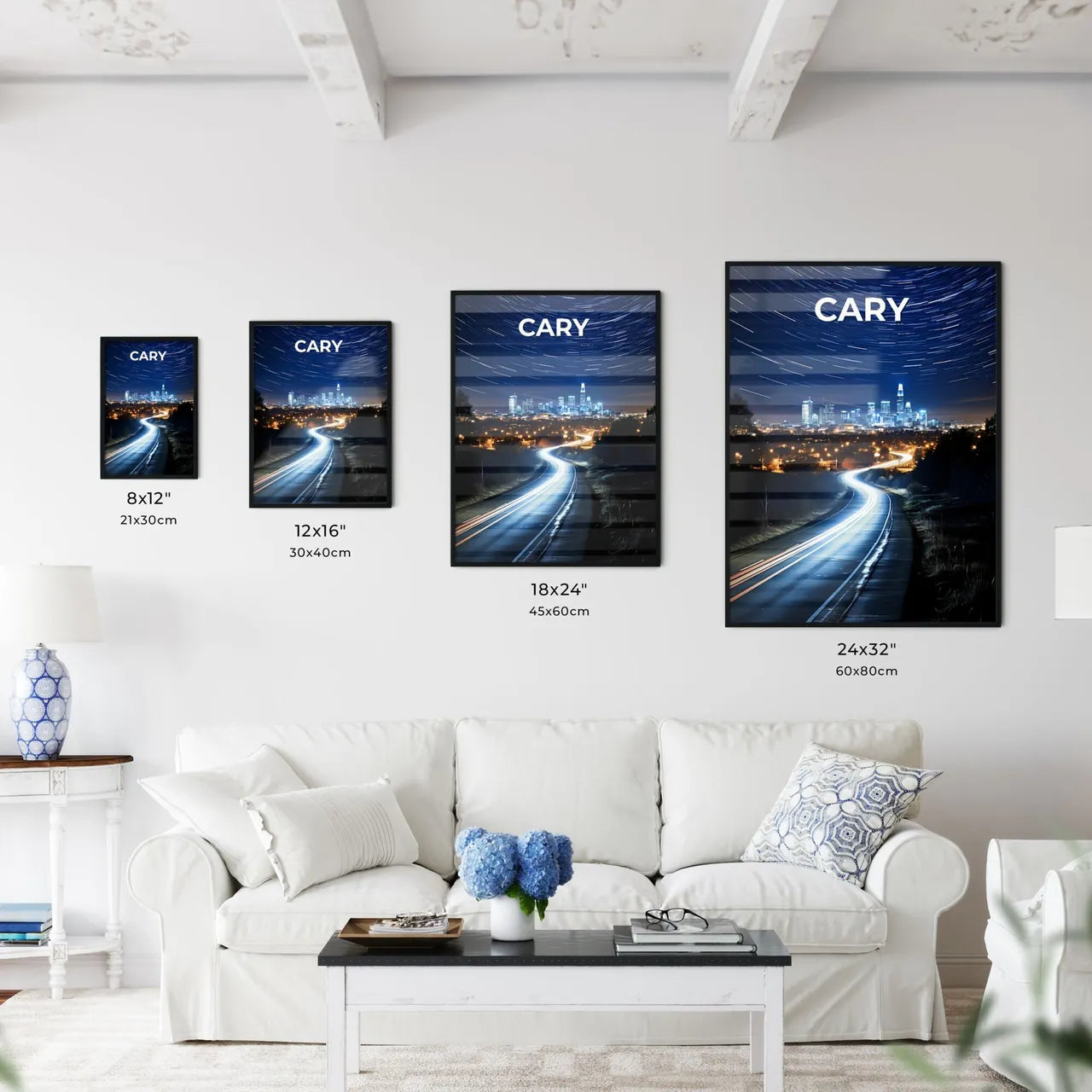 Cary, North Carolina, A Poster of a road with lights on it and a city in the background Default Title