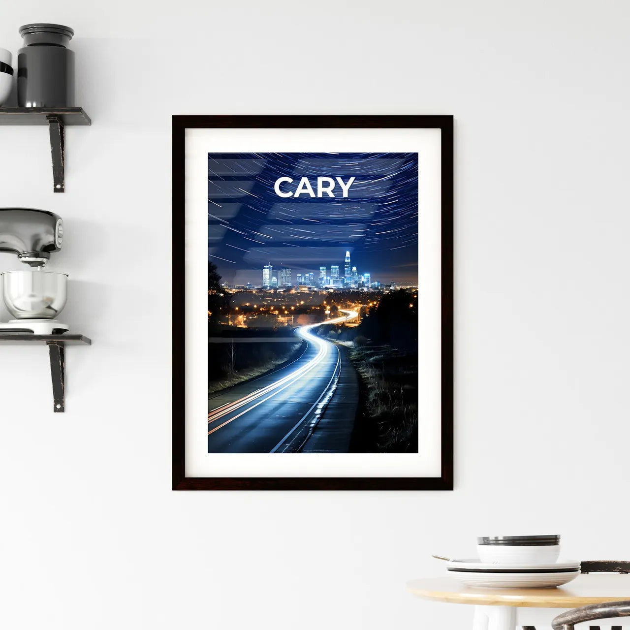 Cary, North Carolina, A Poster of a road with lights on it and a city in the background Default Title