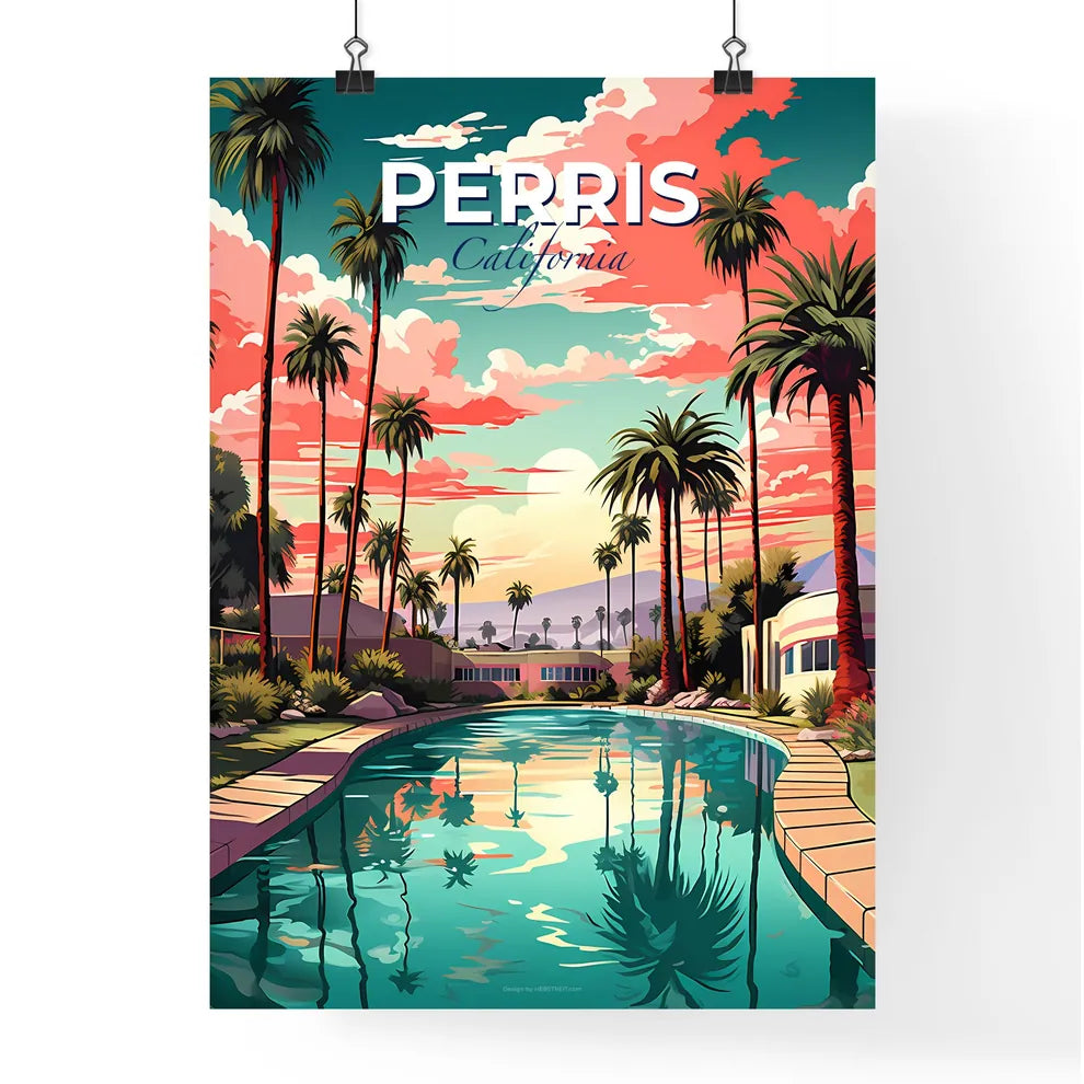 Perris, California, A Poster of a pool with palm trees and buildings Default Title