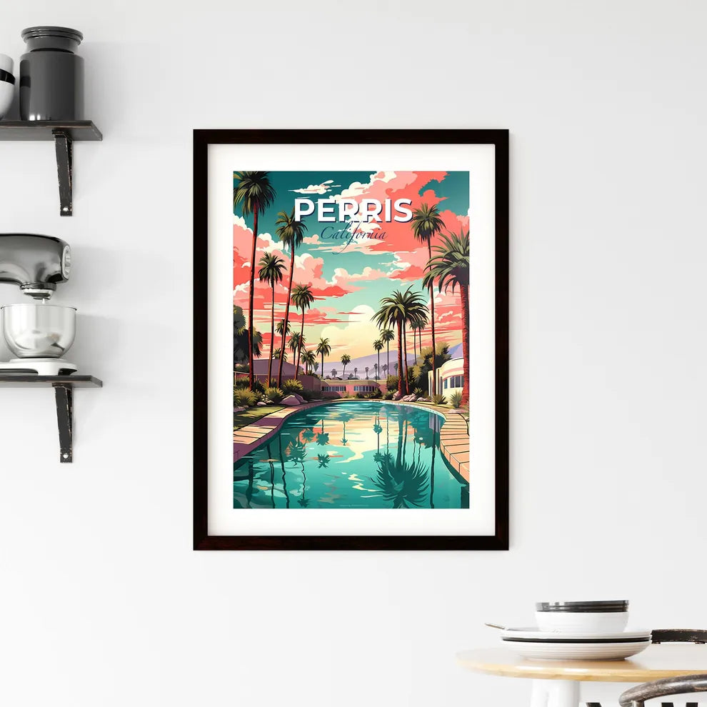 Perris, California, A Poster of a pool with palm trees and buildings Default Title