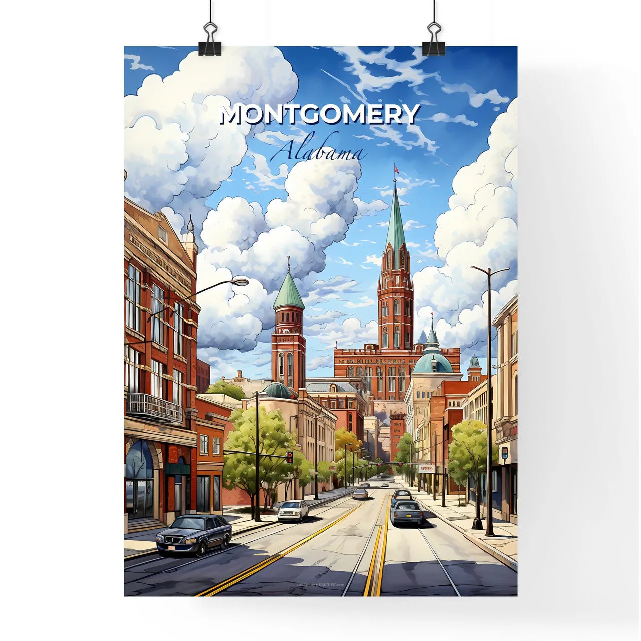 Montgomery, Alabama, A Poster of a street with cars and buildings Default Title