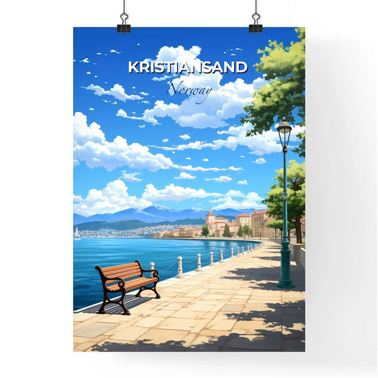 Kristiansand, Norway, A Poster of a bench on a sidewalk next to a body of water Default Title