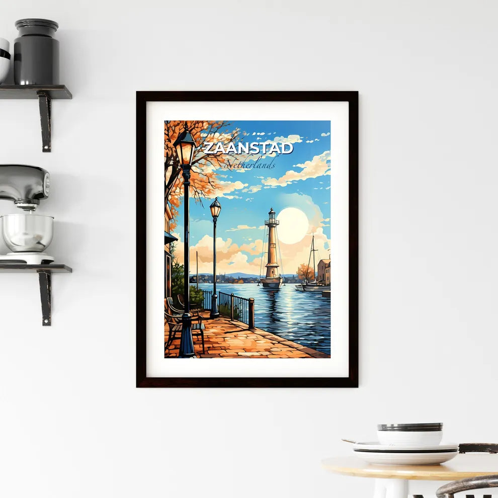 Zaanstad, Netherlands, A Poster of a painting of a lighthouse and a boat on the water Default Title