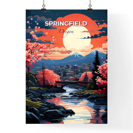 Springfield, Oregon, A Poster of a river with a bridge and trees and mountains in the background Default Title