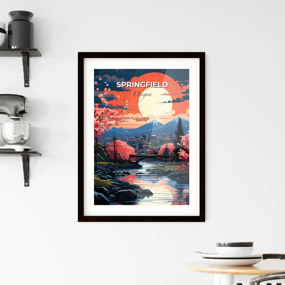 Springfield, Oregon, A Poster of a river with a bridge and trees and mountains in the background Default Title
