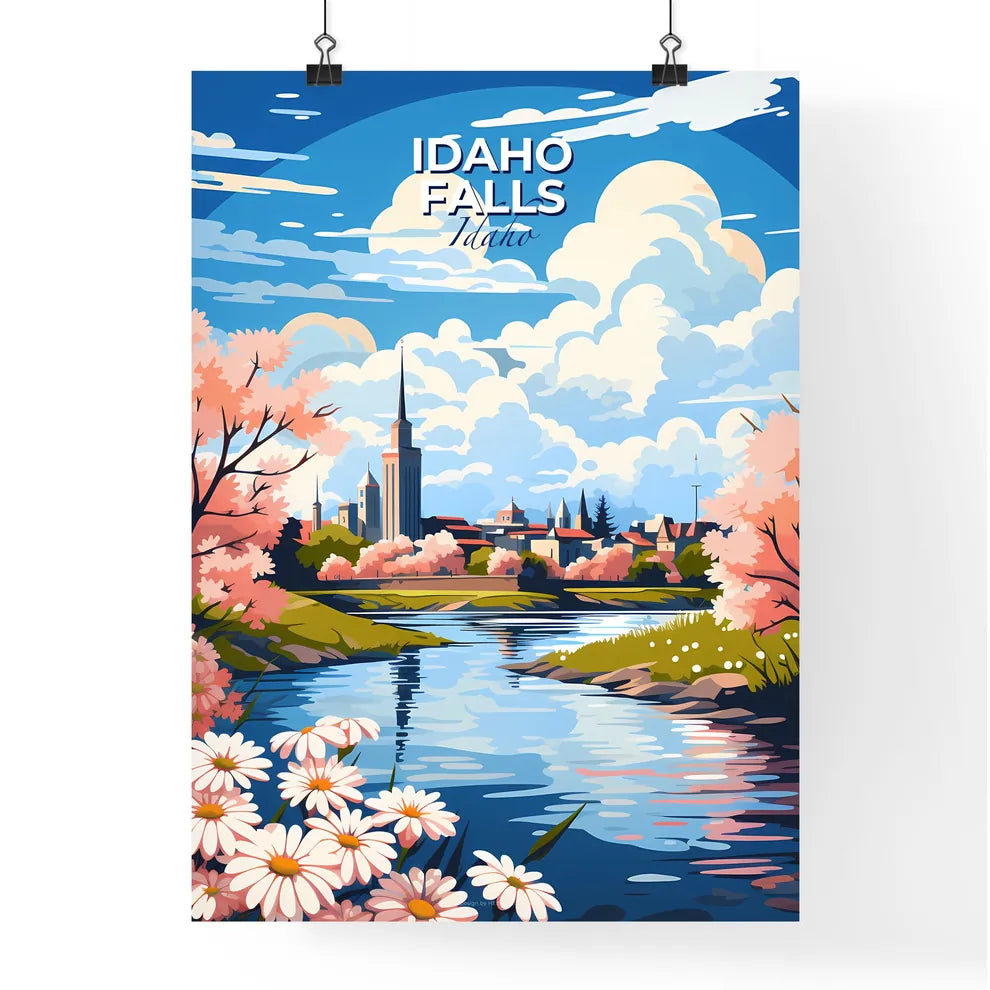 Idaho Falls, Idaho, A Poster of a river with pink flowers and a city in the background Default Title