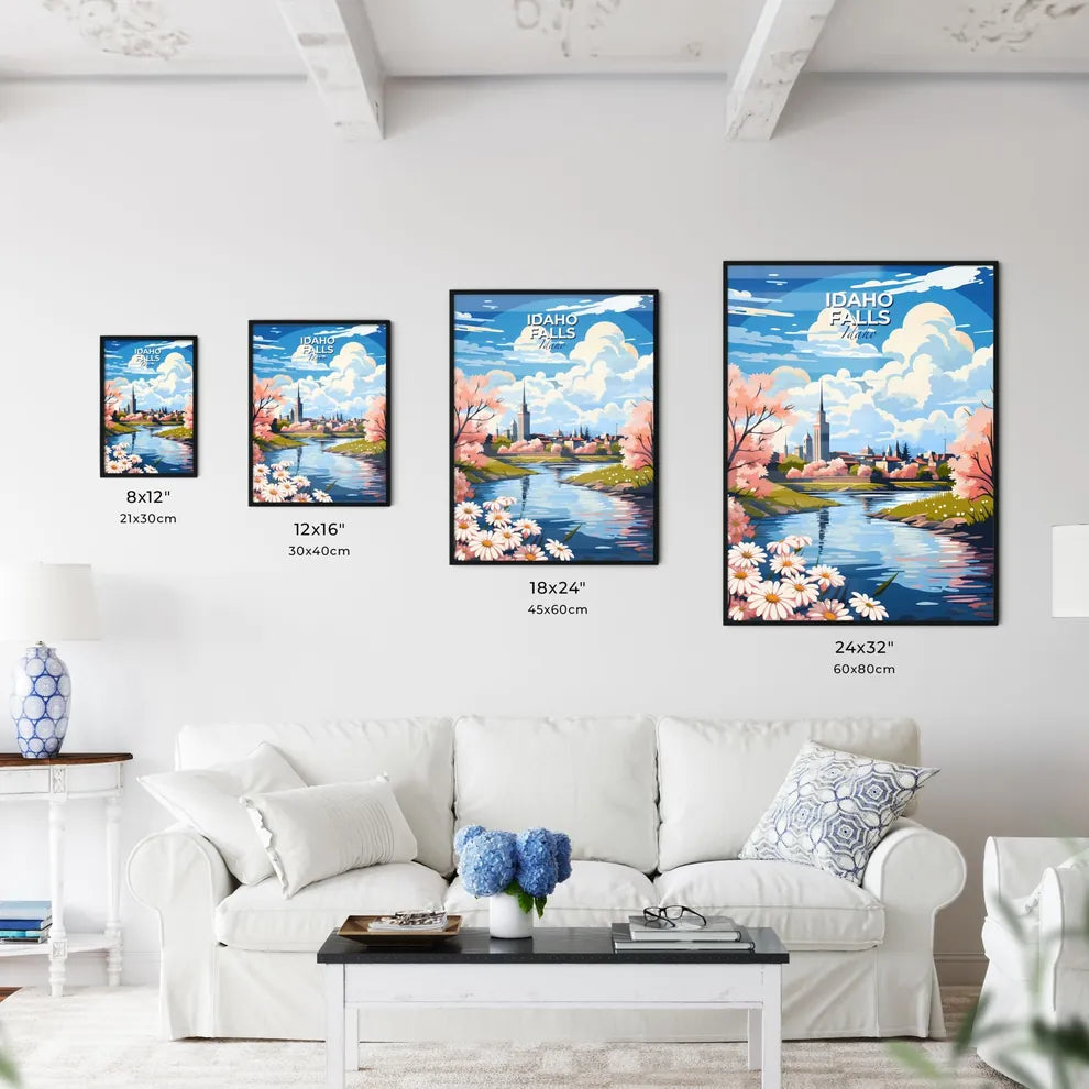 Idaho Falls, Idaho, A Poster of a river with pink flowers and a city in the background Default Title