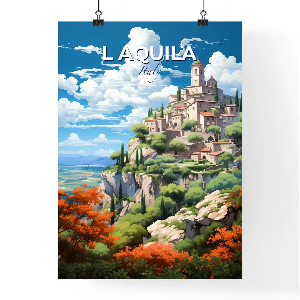 L Aquila, Italy, A Poster of a painting of a town on a hill Default Title
