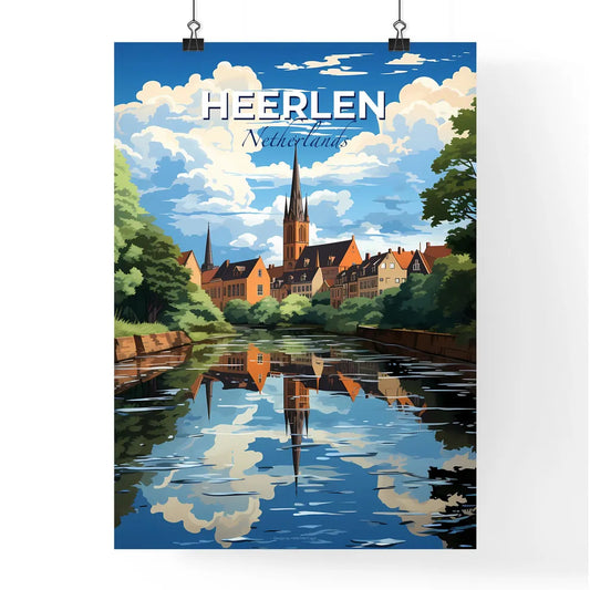 Heerlen, Netherlands, A Poster of a river with trees and buildings in the background Default Title