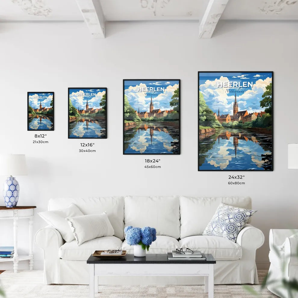 Heerlen, Netherlands, A Poster of a river with trees and buildings in the background Default Title